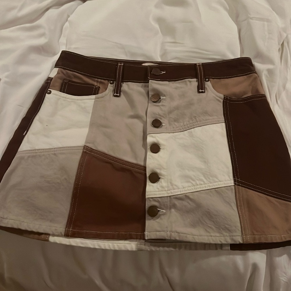 Alice and Olivia patchwork denim mini skirt